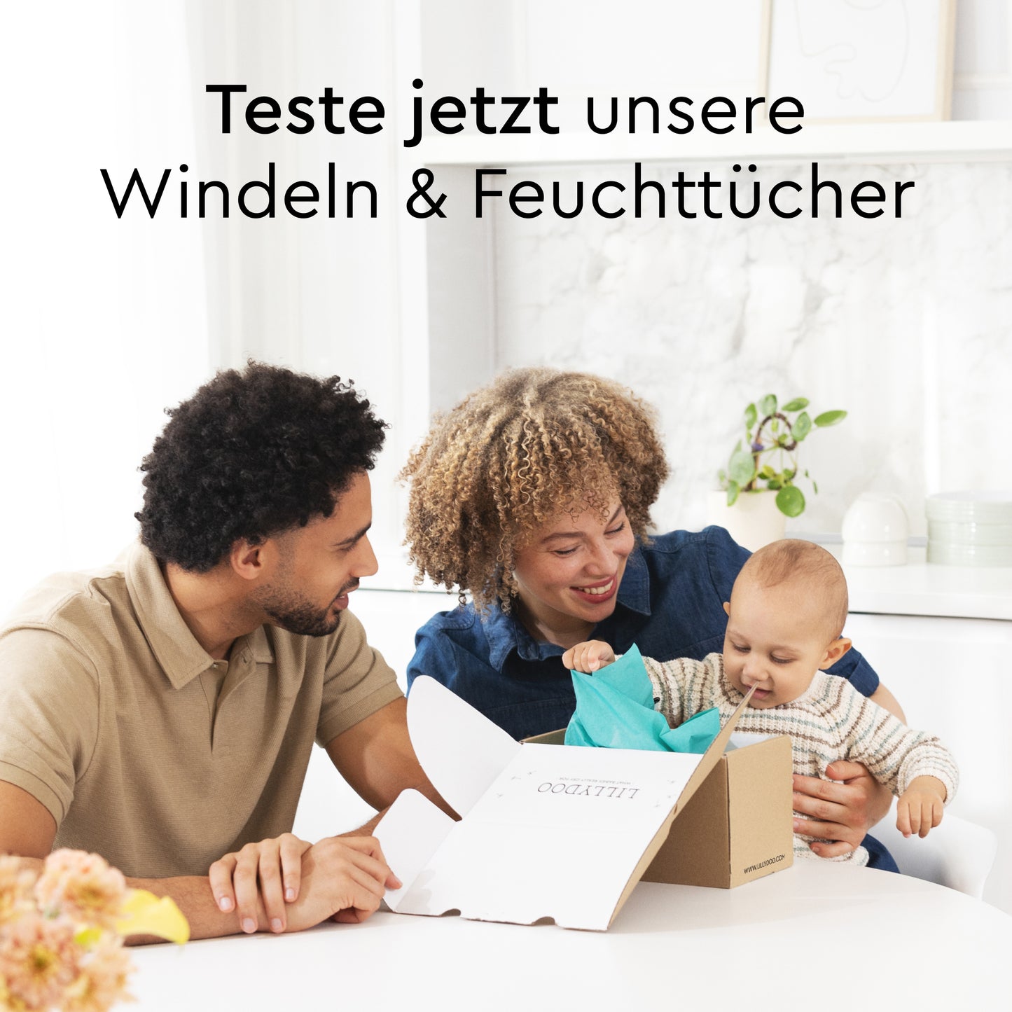 Testpaket mit Windeln und Feuchttücher mit 99% Wasser